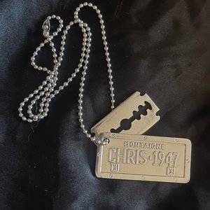Vintage Christian Dior Silver Chain Dog Tag Necklace